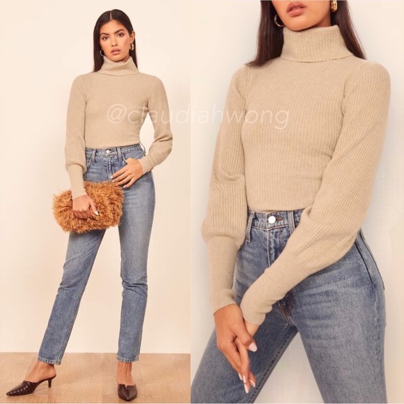 REFORMATION Cashmere Turtleneck Sweater in Sand Beige - Picture 6 of 13